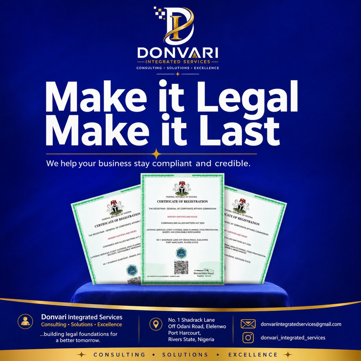 donvaricac's tweet photo. Let donvari integrated services make it legal and last for you 
Your compliance and cac registration boss
#donvari
#Elelenwo
#phcity https://t.co/OsAUEby1bN
