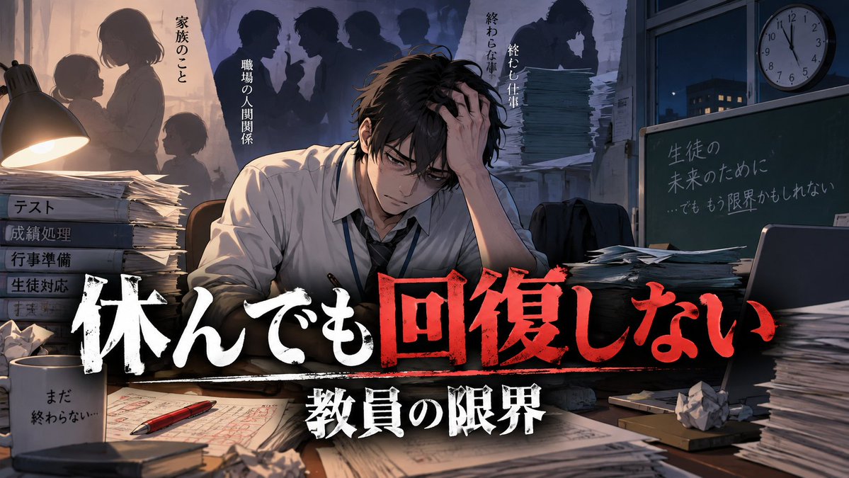TaisyokudaikouG's tweet photo. 🛡️本日の退職代行実績🛡️
正社員　　：9名
契約社員　：1名
派遣社員　：0名
アルバイト：0名
業務委託　：0名
計：10名

⚡私立中学・高校の話⚡
「自宅療養しても、回復の見込みがない」

採点や成績処理のスケジュールが厳しく、
睡眠不足と��労が続いていた教員の方。

さらに、
生徒からのプライバシー侵害やハラスメントにも悩み、
精神的な負担が重なっていたそうです。

そこへ、
家族の事業整理や相続といった家庭の事情も重なりました。

休んでも回復せず、
心���ともに勤務を続けることが難しい状態に。

仕事。
家庭。
人間関係。

どれか一つなら耐えられても、
全部が重なれば限界はきます。

「教師だから頑張れて当然」ではありません。
教える側にも、守られる必要があります📚