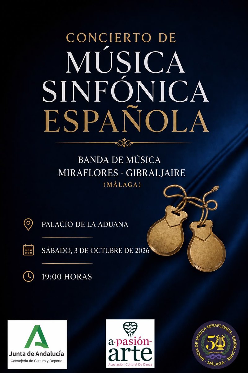 BanMiraflores's tweet photo. Nos complace anunciar la colaboración de la Asociación Cultural de Danza 'a-pasión-arte' en nuestro Concierto de Música Sinfónica Española a celebrar el 3 de octubre a las 19h en el Palacio de la Aduana.
@AndaluciaJunta 
@CulturaAND 
#SuenaMiraflores
#50AniversarioMirafloes https://t.co/MVgRbXKpwl