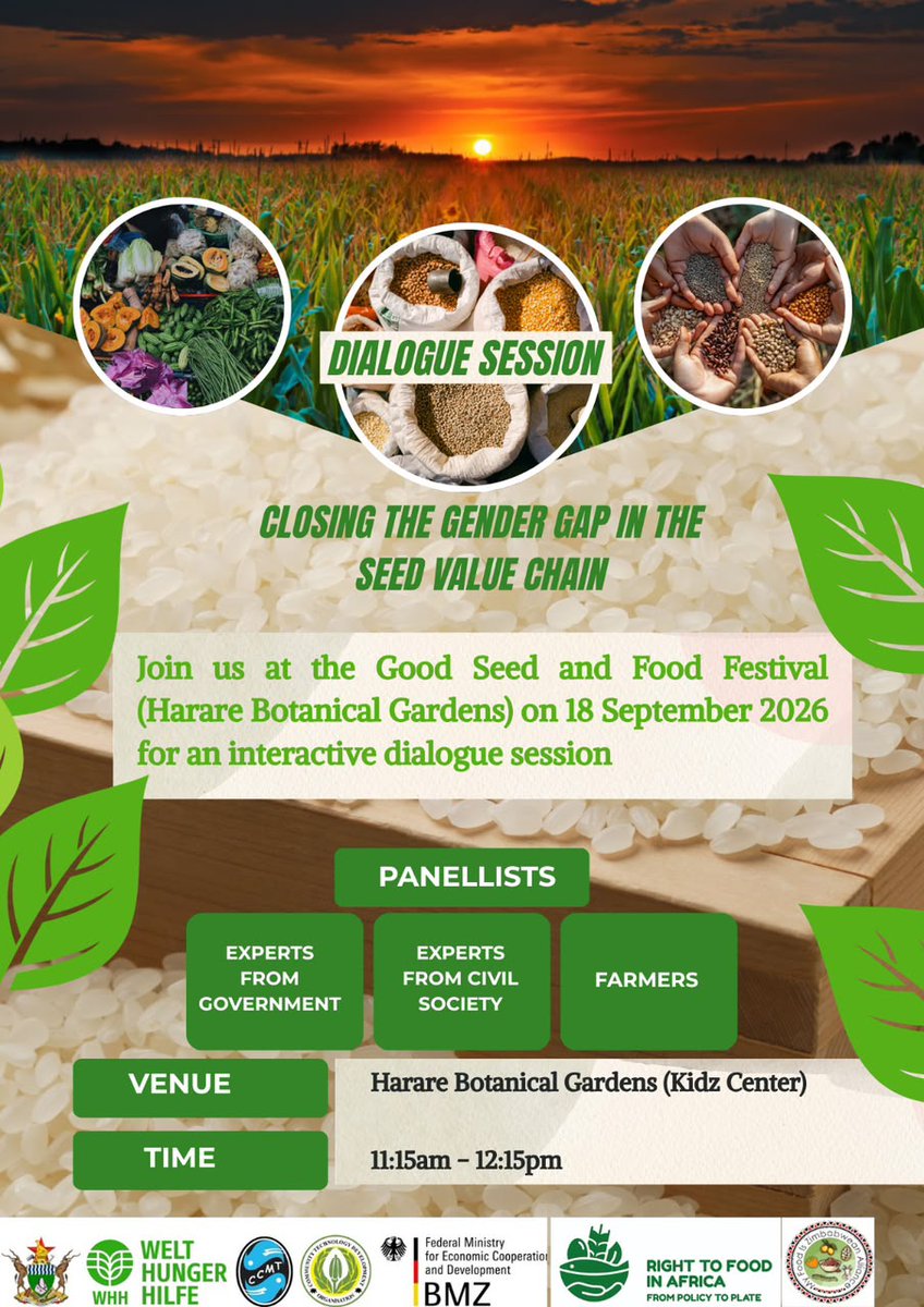 WHH_Zimbabwe's tweet photo. Our #RightToFood partners, @CtdtZimbabwe & @CCMTZimbabwe, are bringing farmers, policymakers, CSOs, businesses & other market actors together for an interactive discussion on seed diversity, policy, investment & collective action through a gender lens.#GSFF2026 #ZeroHunger https://t.co/lUMj5WN4oP