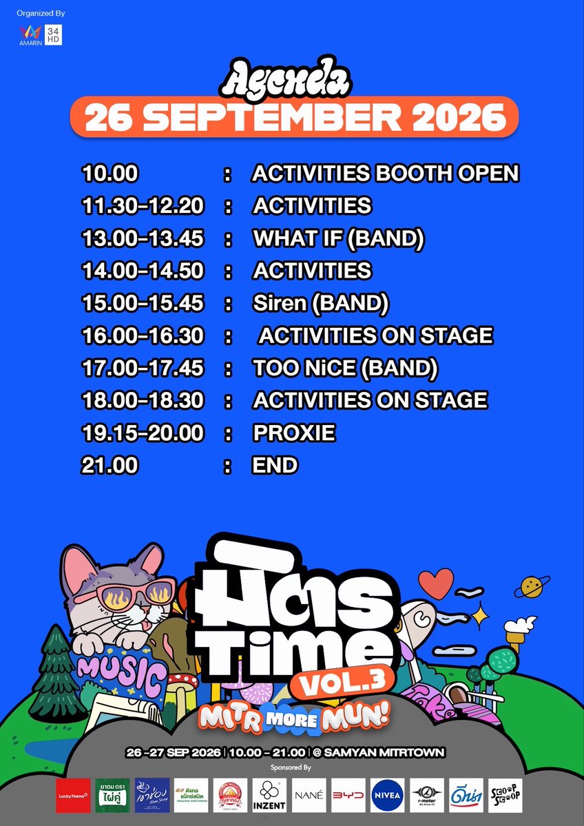 mitrtime's tweet photo. AGENDA งาน #MITRTIMEVol3  
จัดเต็มความสนุกมันส์ตลอดทั้ง 2 วัน 
งานนี้เข้าชมฟรี! 🤩

MITR < MORE > MUN 
มากกว่าเพื่อน มากกว่าความมันส์

🗓️ 26 - 27 กันยายนนี้
📍 ชั้น G สามย่านมิตรทาวน์

#PROXIEth #OFFROAD
#DUOONE #PROJECTDUOONE
#มิตรTimeที่มิตรทาวน์
#AmarinTV
#AmarinTVOnline
#SamyanMitrtown