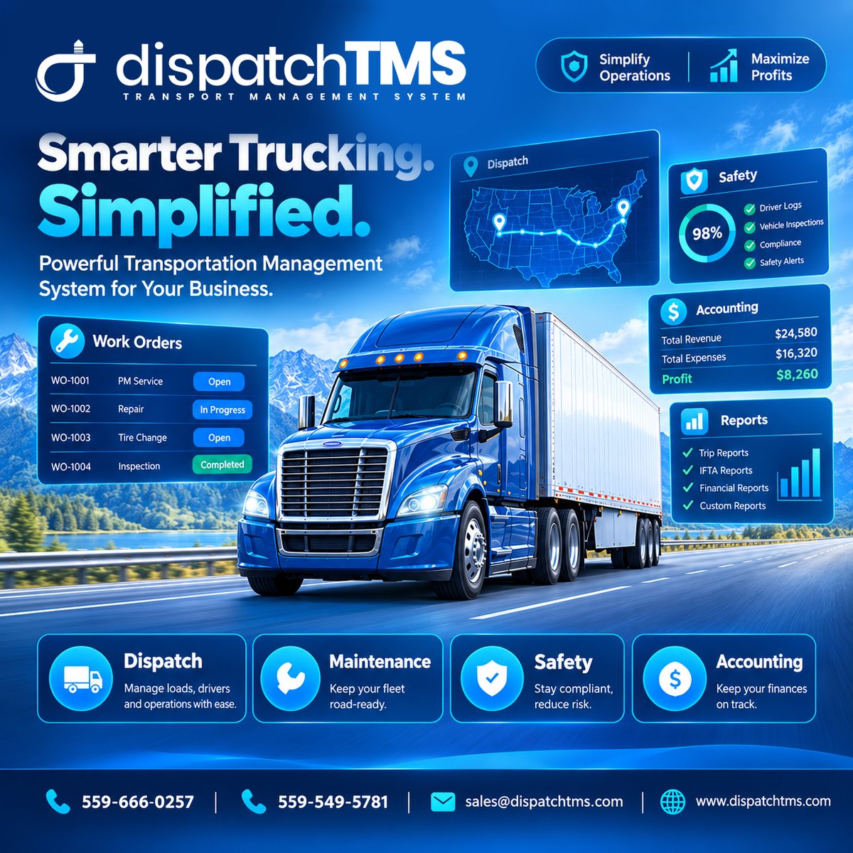 dispatchtms's tweet photo. 🚛 Social Media Caption for dispatchTMS
Smarter Trucking. Simplified. 🚛💙
Running a trucking business shouldn’t mean juggling multiple systems and endless paperwork. 
#dispatchTMS #TruckingSoftware #TransportationManagement #TMS #TruckingBusiness https://t.co/pPpq5Cqhp4