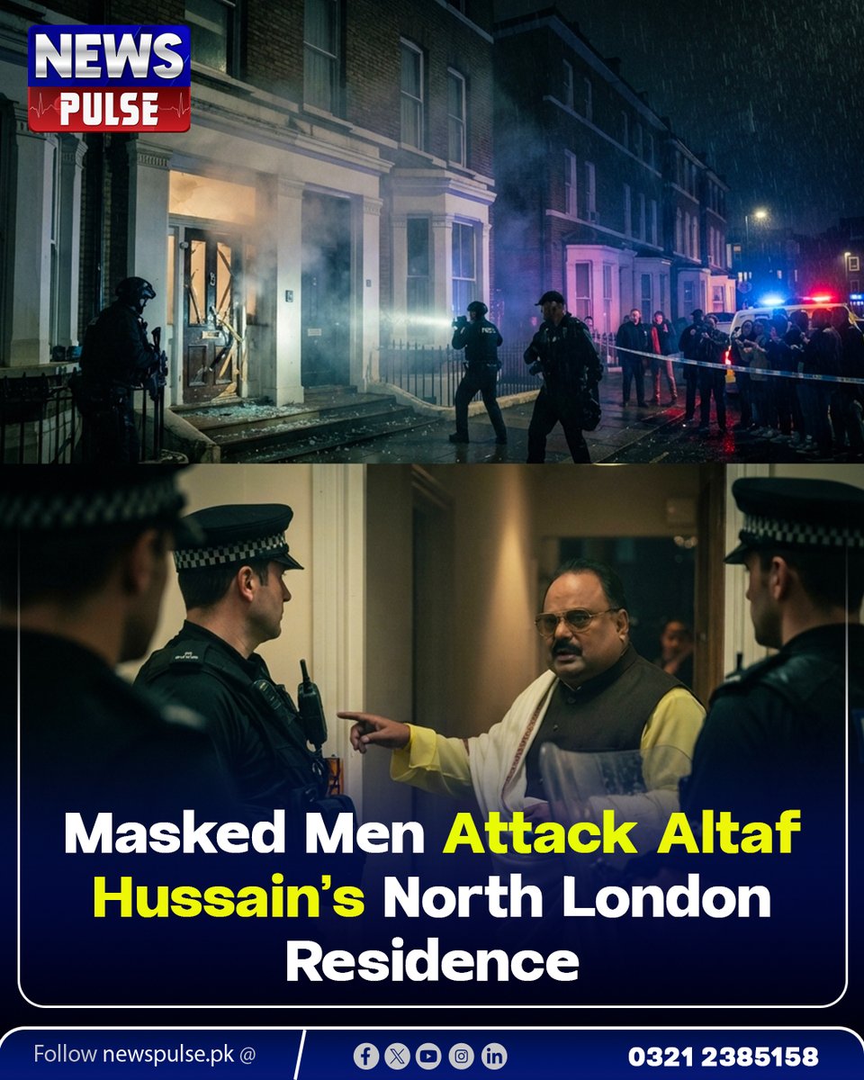 NewsPulsepk's tweet photo. MQM founder Altaf Hussain’s north London home was targeted by two masked men who reportedly damaged a door and window while trying to enter. Hussain was inside. Police attended, collected forensic evidence and launched an investigation. The motive remains unknown.

#AltafHussain https://t.co/Tfgh1erse1