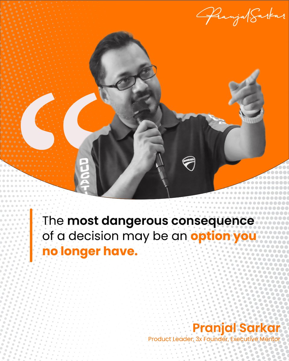 thepsprinciples's tweet photo. A decision doesn’t just close one door  sometimes, it removes an option you may need tomorrow.

The smartest decisions are not always about choosing what looks best today. They’re about keeping the right options open for the future.

What option are you making sure you don’t lose? 💭

#DecisionMaking #Leadership #Entrepreneurship #ProductLeadership #BusinessStrategy