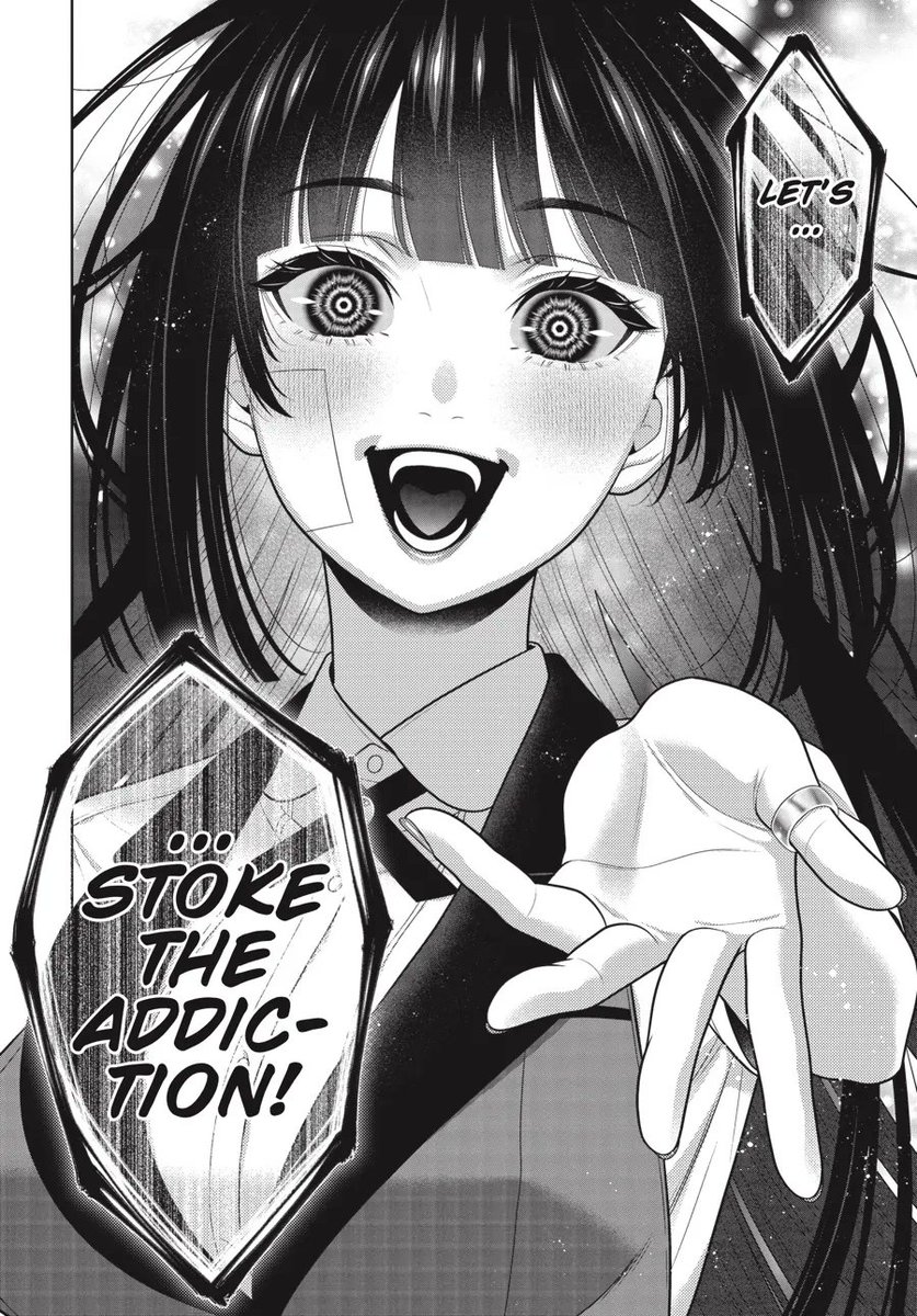 LastBami's tweet photo. Mary trying to copy Yumeko was actually funny, and it just shows how empty she is. If she wants real gambling and wants people to take her seriously, slamming the table and screaming isn’t enough. She’s missing two things that Yumeko has. She can’t put anything that actually matters to her on the line. Let’s be honest, if Mary loses, the only one who really loses is Yuu, because her ring just gets thrown away. She also doesn’t have the aura that makes an opponent want to play her for real. In the match against Kinu, Yumeko made her bet everything she had.