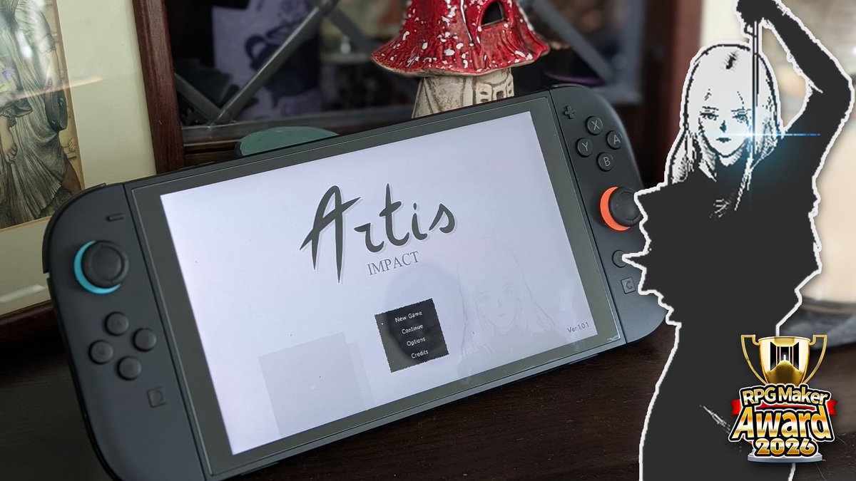 artisimpact's tweet photo. Did you hear, friends? Artis Impact - RPG Maker Grand Award Winner 2026 - is now available on Nintendo Switch!

Akane and Bot would love to see you for a grand adventure. Help them battle against the oncoming AI storm, right now!

#IndieGames #Gaming #IndieGameDev #PixelArt https://t.co/CZDsqsoBsS