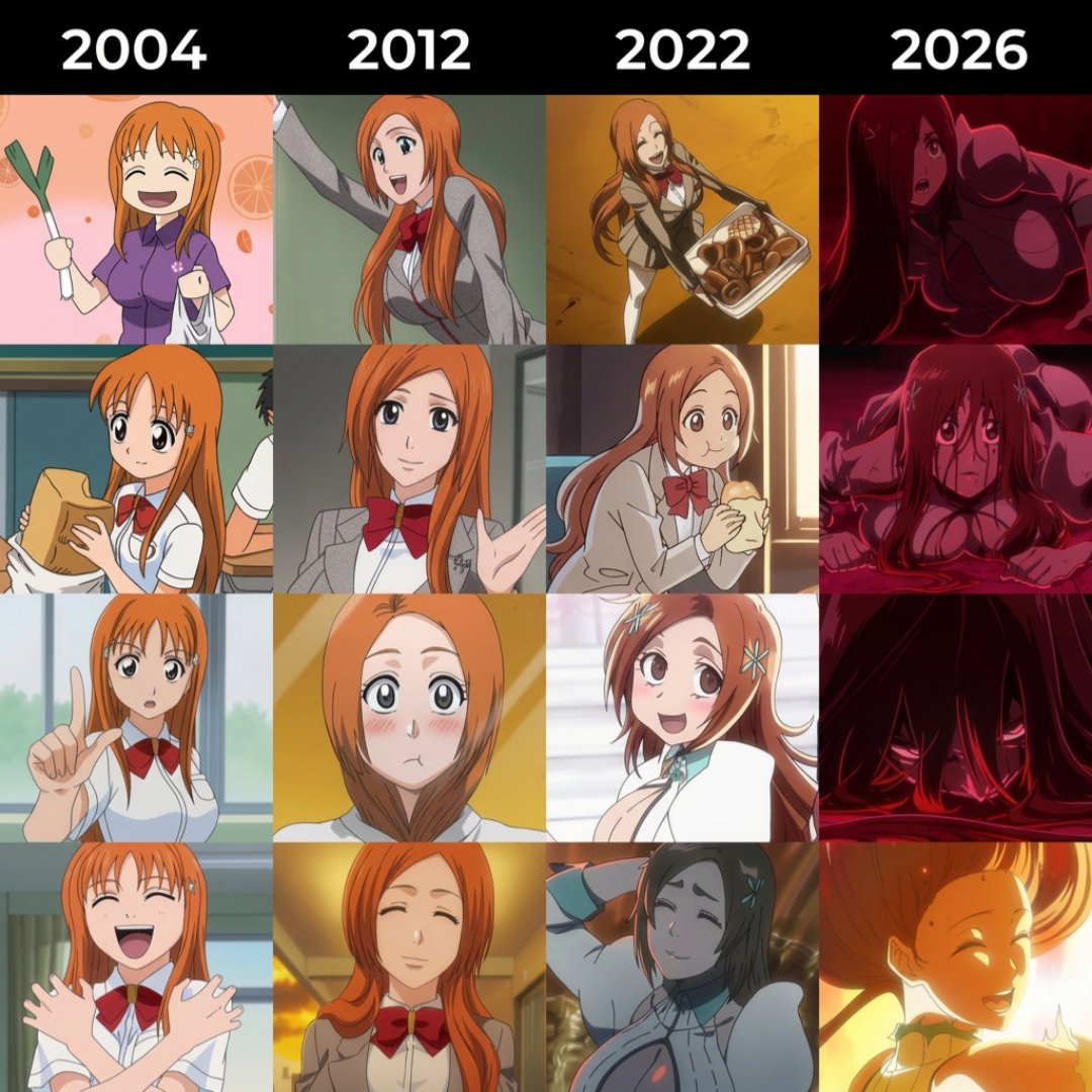 LordInosuke741's tweet photo. The evolution of orihime https://t.co/nPMm8zTUE0