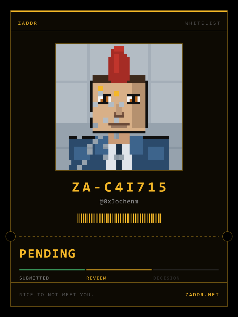 0xJochenm's tweet photo. Applied for the ZADDR whitelist. Ticket ZA-C4I715. 2,800 shielded faces on Zcash. @zaddrnet https://t.co/aFIKGc39Zn https://t.co/KVn0hMGOk5