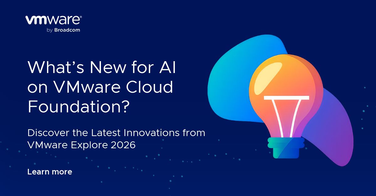 VMware's tweet photo. What’s new for AI on VCF?

From VMware AI Factory and faster model deployment to model sharing, expanded model choice &amp; new capabilities for agentic AI, catch up on the AI innovations unveiled at #VMwareExplore.

Read more: https://t.co/gXY7405Xfv https://t.co/ybVwurjrBu