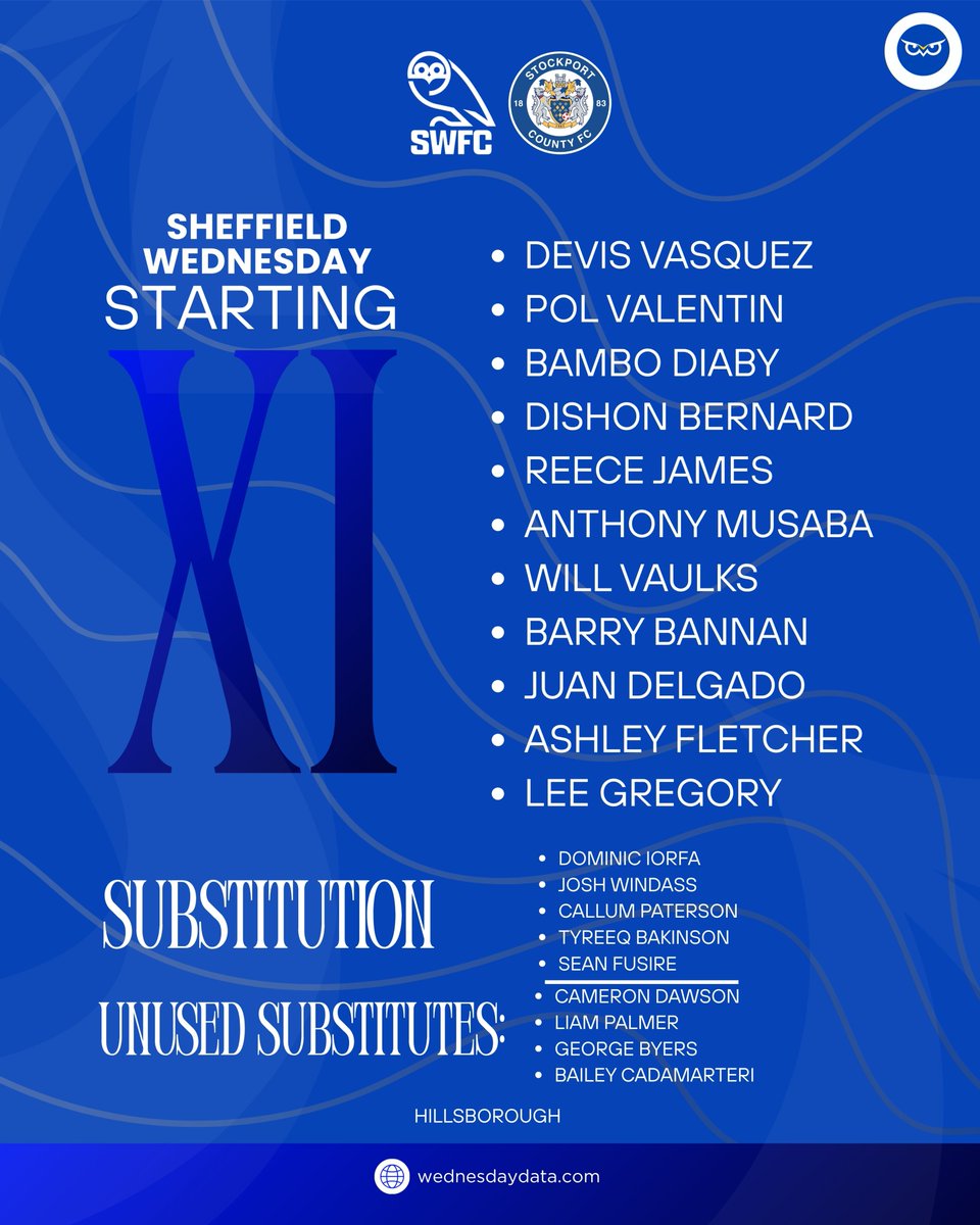 WedsData's tweet photo. 🔵⚪️ LAST TIME OUT 🦉

A look back at the last meeting between Sheffield Wednesday and Stockport County.

📅 8 August 2023
🏆 Carabao Cup – 1st Round
📍 Hillsborough

Sheffield Wednesday 1–1 Stockport County

🥅 Tyreeq Bakinson 90+7'
🥅 Paddy Madden 16'

Wednesday went on to win 4–1 on penalties. 🎯

👀 What do you remember from this one?

#SWFC #WAWAW #SheffieldWednesday #StockportCounty #WednesdayData