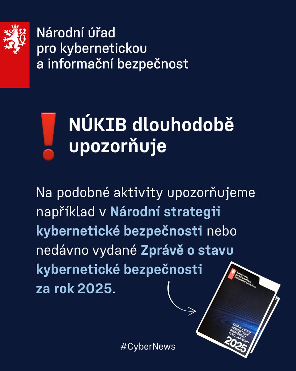 NUKIB_CZ's tweet photo. 🛡️🇯🇵 Japonsko společně s USA, Austrálií a Německem zveřejnilo analýzu ohledně aktivit severokorejské skupiny WaterPlum („Contagious Interview“), která prostřednictvím falešných pracovních nabídek cílí na IT profesionály po celém světě.

Podle této analýzy se skupina vydává za zaměstnavatele nebo náboráře a pod záminkou atraktivních pracovních příležitostí usiluje o kompromitaci zařízení, krádeže citlivých údajů, přihlašovacích údajů a kryptoměnových aktiv. Podle zveřejněných informací byly její aktivity zaznamenány v Japonsku, USA, Evropě i dalších regionech.

Kampaň je dalším příkladem zneužívání pracovních a náborových procesů k vedení kybernetických útoků. IT profesionálům i organizacím doporučujeme zvýšenou obezřetnost při komunikaci s potenciálními zaměstnavateli, ověřování pracovních nabídek a náborových procesů.

Více informací naleznete na https://t.co/ZEhxe1mcif
-----------------------------------------------------
🛡️🇯🇵 Japan, together with the United States, Australia, and Germany, has published an analysis of the activities of the North Korean cyber actor group WaterPlum (“Contagious Interview”), which targets IT professionals worldwide through fraudulent job offers.

According to the analysis he group impersonates employers and recruiters and uses attractive employment opportunities as a lure to compromise devices and steal sensitive information, credentials, and cryptocurrency assets. According to the published findings, its activities have been observed in Japan, the United States, Europe, and other regions.

This campaign is another example of how recruitment and hiring processes are being abused to conduct cyber operations. IT professionals and organizations are encouraged to exercise increased caution when communicating with prospective employers and to carefully verify job offers and recruitment processes.

NÚKIB has been drawing attention to similar activities for a long time, including in the National Cyber Security Strategy and the recently published Report on the State of Cybersecurity in the Czech Republic for 2025.

Read more: https://t.co/ZEhxe1mcif

#CyberNews