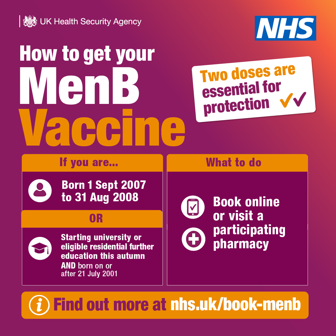HealthyWalsall's tweet photo. ๐ Eligible school leavers and first-year students in #Walsall are being urged to get vaccinated against #MenB before starting university.
โ
Check your vaccination status
โ
Book your MenB vaccine
โ
Make sure you're up to date with other vaccines
@Walsall_College @wlv_uni https://t.co/xRXYoACukx
