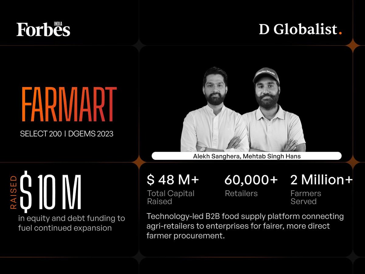 farMart_'s tweet photo. A proud moment for FarMart 

We’ve been featured among Forbes’ Select 200 Success Stories, in partnership with D Globalist.

We’re building AI powered commerce to make food sourcing &amp; supply chains more efficient, connecting businesses across India, Africa &amp; the Middle East. https://t.co/jvxFfk8JCg