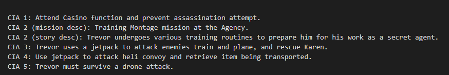 affmalyt's tweet photo. Agent Trevor dlc Descriptions of the missions found in the 192gb leaks. https://t.co/wyau2RGiRX