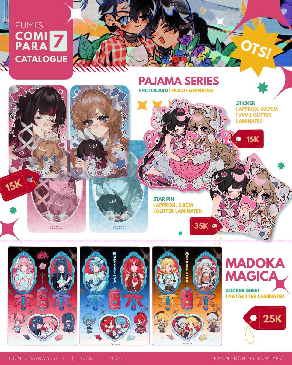 Fumiyez_'s tweet photo. ✨Rts are appreciated!!!✨
These are my OTS Catalogue for #Comipara7 ! 🐑🍀🎉

🍭 Fandom: Genshin Impact , Alien Stage , Madoka Magica , Mouthwashing , ZZZ + Originals

🗓️ Both Days
📍 Circle Abon &amp; Gulai (Q-07)

#comipara7catalogue https://t.co/VPNM55WweW