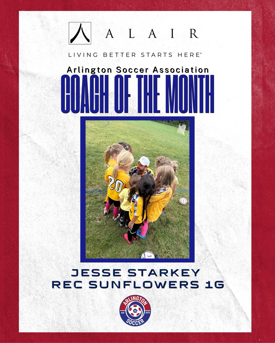 arlingtonsoccer's tweet photo. Congrats to Coach Jesse Starkey, our Alair Homes Arlington Coach of the Month! 👏

👏 Thank you, Coach Starkey, for all you do!

Read more here: https://t.co/6vB6JCvXFm

@alairhomes https://t.co/s3HQZhaeoM