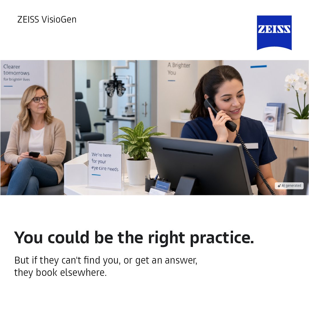 ZEISSVisioGen's tweet photo. A patient asking about their eyes deserves an answer a doctor stands behind. Every VisioGen reply gets checked by a licensed optometrist before it reaches them.

But a great answer only counts if they found you to ask it. The Practice Visibility Accelerator sorts your website, listings, and search presence in one pass.

See what's costing you patients online: https://t.co/woNtxu0xnK

#ZEISSVisioGen #PracticeVisibility #Ophthalmology #LASIK #PracticeGrowth #DigitalVisibility