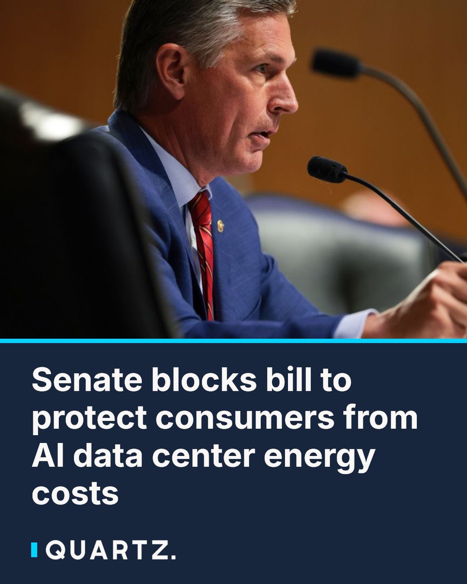 qz's tweet photo. Senate blocks bill to protect consumers from AI data center energy costs
The Ratepayer Protection Act passed the House 417-3, but one Senate Democrat killed it before the election — arguing it lacks real enforcement power. Mea
#RatepayerProtectionAct #AIDataCenters #EnergyCosts https://t.co/HiJmCCpIvg