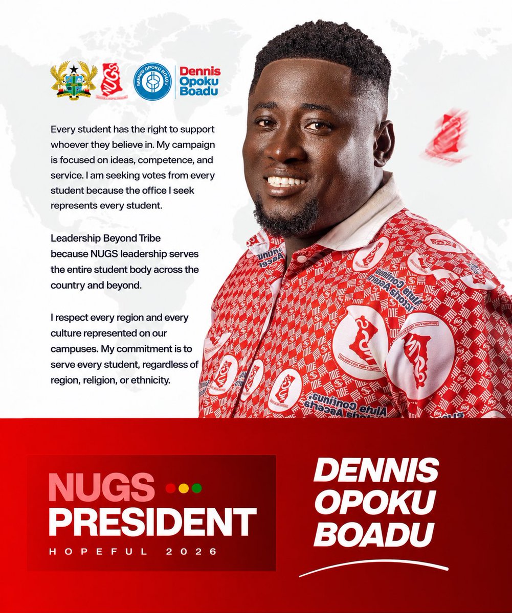 Chairman_Boadu's tweet photo. My commitment is to serve every student.
I am ready to listen, advocate, and work tirelessly for the welfare and progress of students across Ghana.
I am here to serve.
#ChairmanBoadu #Dennis4NUGS #ThePeoplesChairman https://t.co/BfemoEXpiK