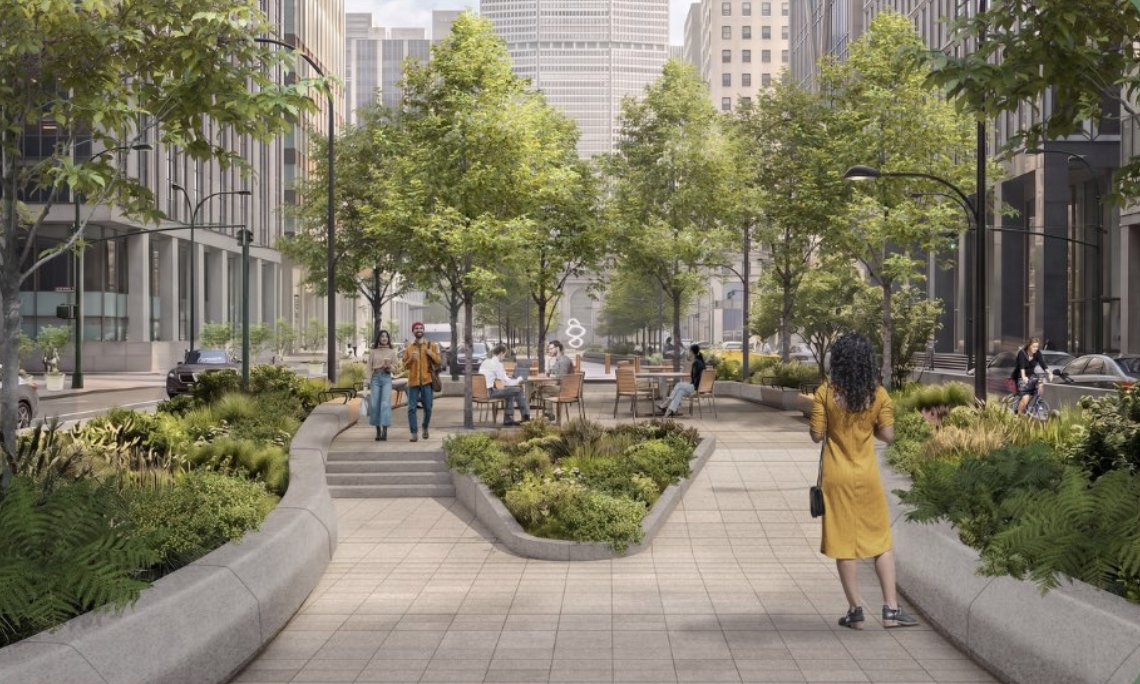 MarkLevineNYC's tweet photo. Until the 1920s Park Ave had an actual park running through it. Then cars took over.

Now the park is coming back. @NYC_DOT just unveiled the final vision for transformation of the avenue (from E.46th to E.57th).

With reduction of two lanes of traffic, there will be wider sidewalks, an urban forrest in the median, benches, space for cultural programming, a bike lane etc.