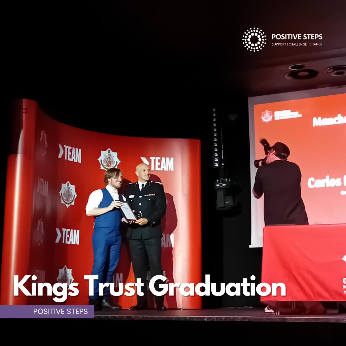 PositiveSteps's tweet photo. A huge congratulations to our young people who have successfully completed @KingsTrust 12-week Team Programme in Manchester. We’re incredibly proud of how far they’ve both come and loved celebrating their achievements at their graduation at @bandonthewall 👏❤️ https://t.co/aSac5Py4mN
