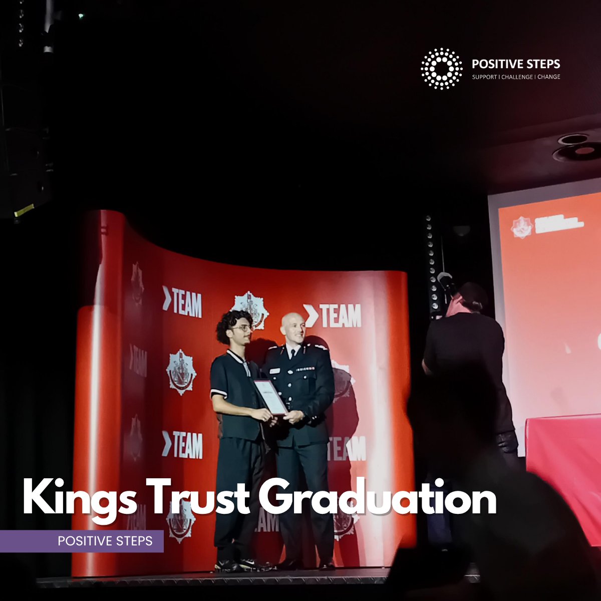PositiveSteps's tweet photo. A huge congratulations to our young people who have successfully completed @KingsTrust 12-week Team Programme in Manchester. We’re incredibly proud of how far they’ve both come and loved celebrating their achievements at their graduation at @bandonthewall 👏❤️ https://t.co/aSac5Py4mN
