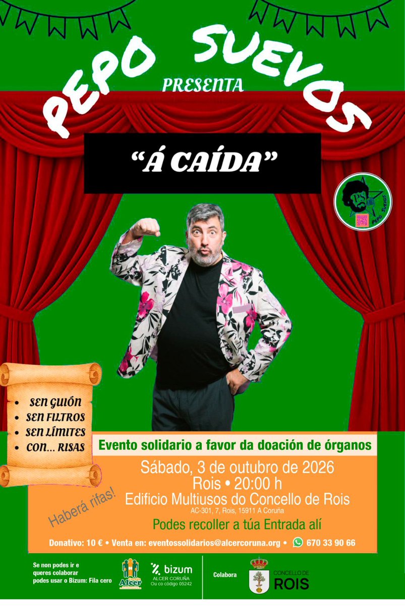 alcercoruna84's tweet photo. 🗣️🎭 𝗘𝗩𝗘𝗡𝗧𝗢 𝗦𝗢𝗟𝗜𝗗𝗔𝗥𝗜𝗢 | MONÓLOGO «A CAÍDA»
🎟️ CONSEGUE A TÚA ENTRADA:
📞 Chamando ao 670.33.90.66
💸 A través de BIZUM
🎭 Ou na propia taquilla do evento, unha hora antes do comezo, ata completar o aforo.
#ALCERCoruña #ProgramaALCER7Vidas #ConcelloDeRois https://t.co/bE2ONounPq