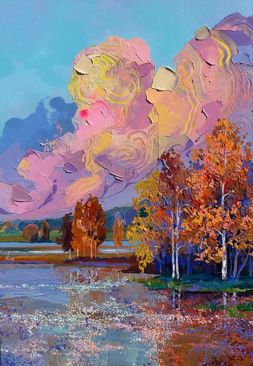 amtrusova's tweet photo. acrylic, canvas 60*90 cm “autumn conversations” 23.09.2023 

For me, autumn is the beauty of a moment, and at the same time, the fading of that beauty.
It feels like only yesterday everything was green, and today the world has suddenly burst into gold, orange, crimson, and pink. But just a little time passes, and all that beauty begins to disappear. The leaves fall, the colors fade, and the trees become bare.
For me, autumn is the scent of fallen leaves, a warm breeze, and walks through the forest in search of mushrooms. I haven’t been mushroom picking even once this year, but I really hope we’ll finally make it this weekend. My children absolutely love searching for mushrooms, and especially carefully cutting them with a little knife. 🍄
And autumn, to me, is also about leaves floating on the surface of the water.
Do you know that moment when a leaf has just fallen from a tree and is still fresh, bright, and beautiful? It rests on the water like a tiny boat. But as time passes, it becomes soaked, darkens, and slowly sinks to the bottom.
I think something similar happens to us as human beings. We bloom, we change, we grow older. Our beauty isn’t eternal either. And life itself is made up of moments that we simply cannot stop.
But there is something I wish we could preserve through all these changes — the warmth of human relationships.
Mine with you. Yours with me. Your relationships with your family, friends, and the people you love.
We cannot stop time, keep autumn leaves on the trees, or hold on to our youth forever. But we can cherish one another. We can be kinder, more thoughtful, avoid hurting each other unnecessarily, and appreciate those who are by our side right now.
Because one day, even today will be nothing more than a memory.
Take care of one another. Don’t hurt each other. And please, go mushroom picking in the forest already!