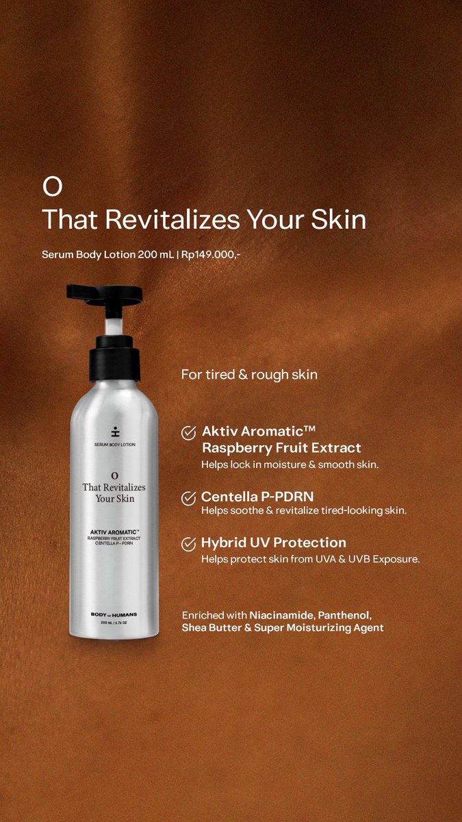 HmnsId's tweet photo. [The new story is written from HMNS Body Series.]

A serum body lotion made with the ultimate ingredients like Centella Centella P-PDRN (vegan salmon DNA tech), Marine Collagen, and Pure Astaxanthine (6.000 times stronger antioxidant than vitamin C).

Rp149.000 @ 200ml - available in all our official online stores. ❤️