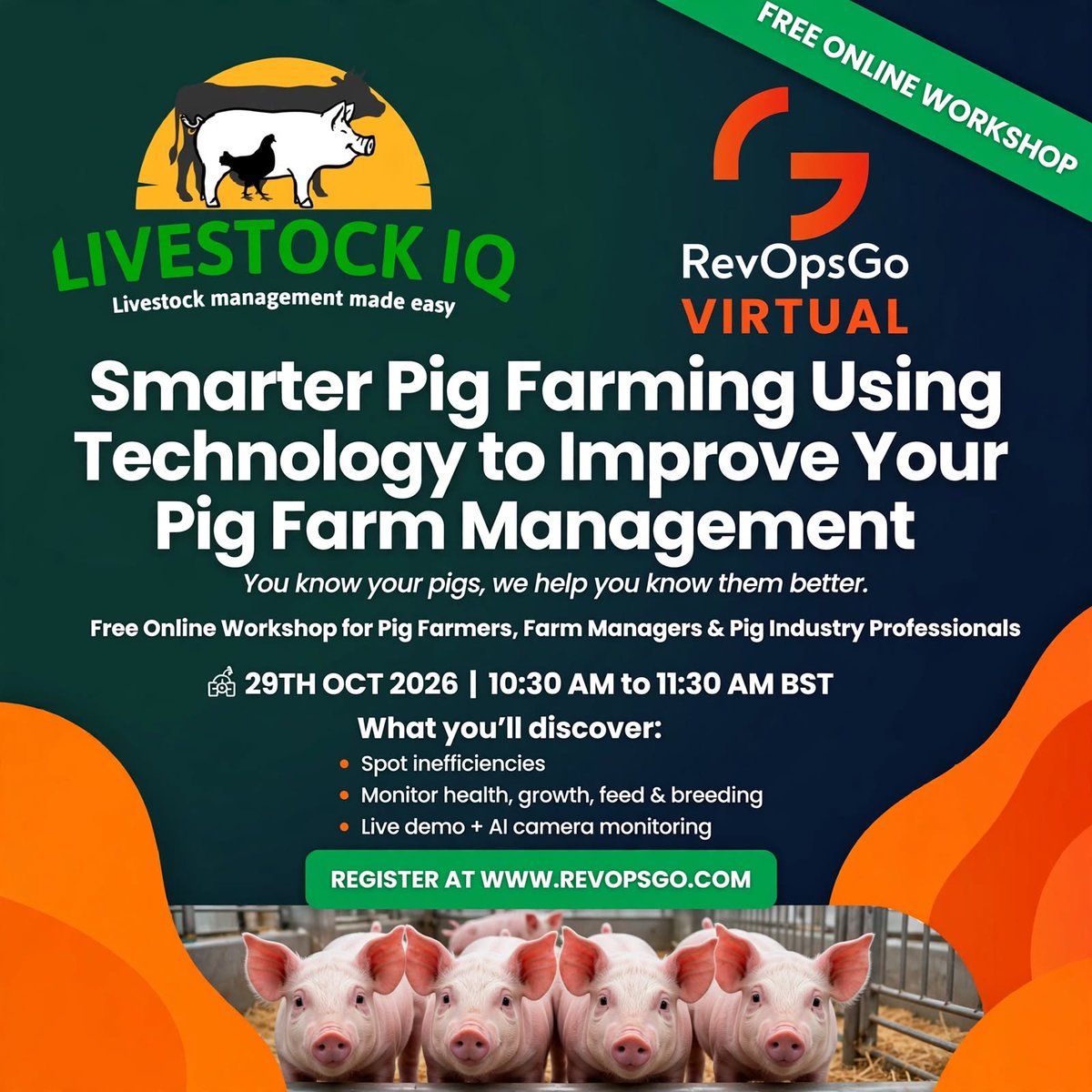 livestockiqapp's tweet photo. Smarter pig farming starts here.

Join our FREE online workshop to spot inefficiencies, monitor health &amp; growth, and see LivestockIQ + AI cameras in action.

29th Oct, 10:30am BST
Save your spot: https://t.co/6Lf7TYvVMG https://t.co/sbsIWsVCAI
