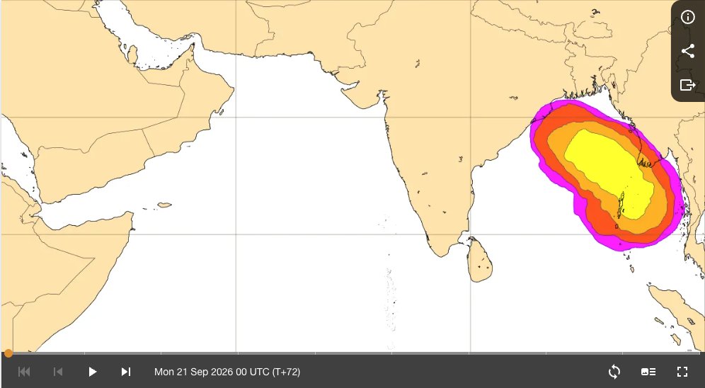 jnmet's tweet photo. Low pressure will form in the N #Andaman Sea this weekend, then can strengthen as it tracks across the Bay of Bengal &amp; can impact eastern #India as a cyclonic storm late next week. The monsoon will begin its withdrawal from parts of #Pakistan &amp; W #Rajasthan this weekend. https://t.co/CU3No34mRe