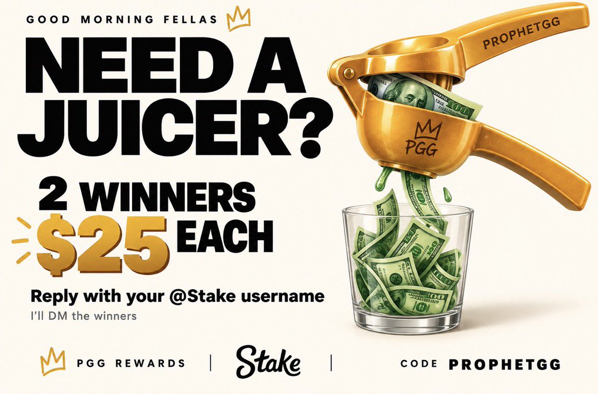 codeProphetGG's tweet photo. Good morning fellas, anyone need a juicer? 🤑

Reply with your @Stake username, I will DM two of you and send over a $25 TIP 👇 https://t.co/lqu6mOjT2P