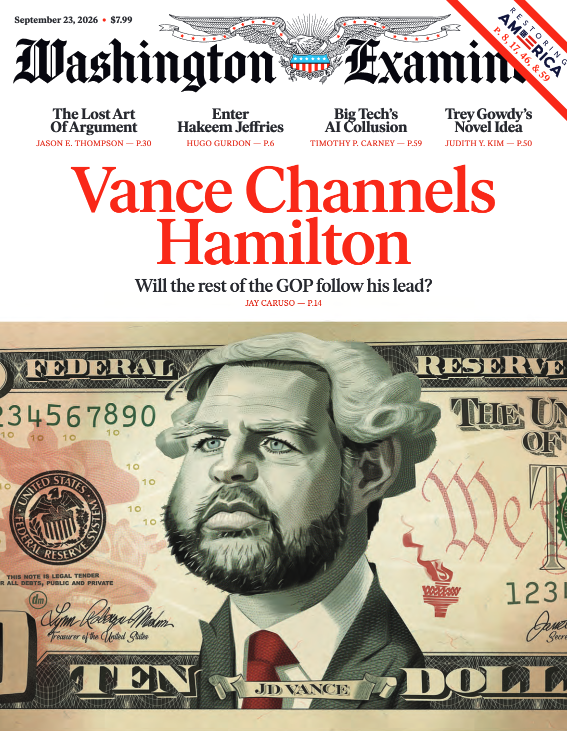 JayCaruso's tweet photo. I wrote the cover story for the latest @dcexaminer magazine on JD Vance's odd economic views, especially as he dismisses people like Friedman in favor of Hamilton and elevates a moral view of the economy over a data-driven one. https://t.co/03u1mjEPkp