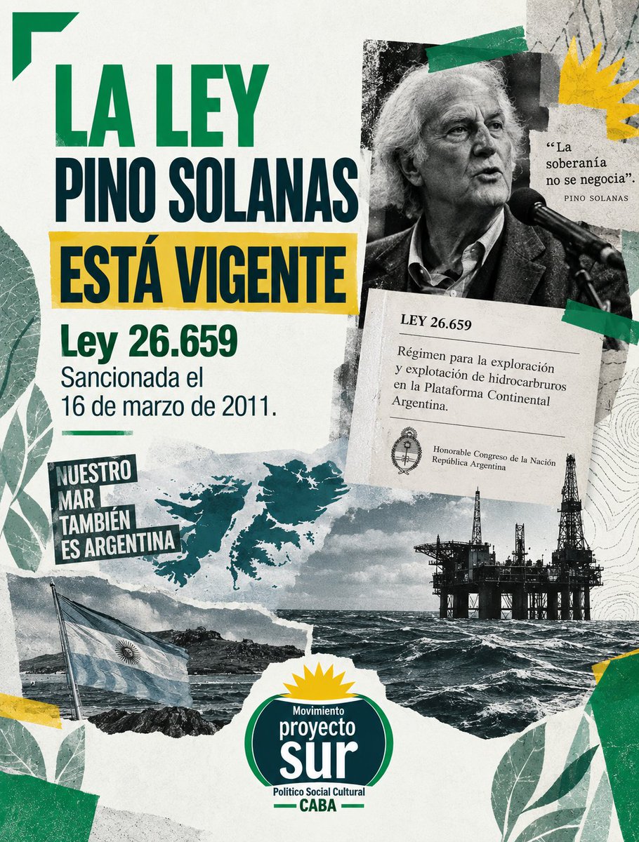 PSur_caba's tweet photo. 1/5 🇦🇷 La Ley 26.659 está vigente.
Propuesta por el Bloque del Movimiento Proyecto Sur, en 2011 se sanciona la Ley 26.659 que protege los recursos naturales de las Islas Malvinas, Georgias del Sur y Sandwich del Sur, https://t.co/FyuZ4iwNl8