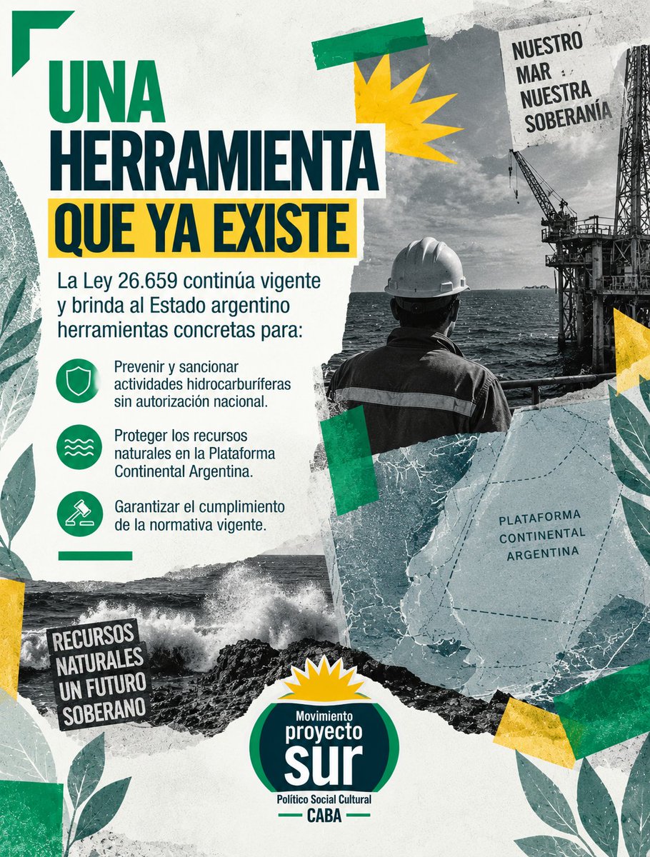 PSur_caba's tweet photo. 1/5 🇦🇷 La Ley 26.659 está vigente.
Propuesta por el Bloque del Movimiento Proyecto Sur, en 2011 se sanciona la Ley 26.659 que protege los recursos naturales de las Islas Malvinas, Georgias del Sur y Sandwich del Sur, https://t.co/FyuZ4iwNl8