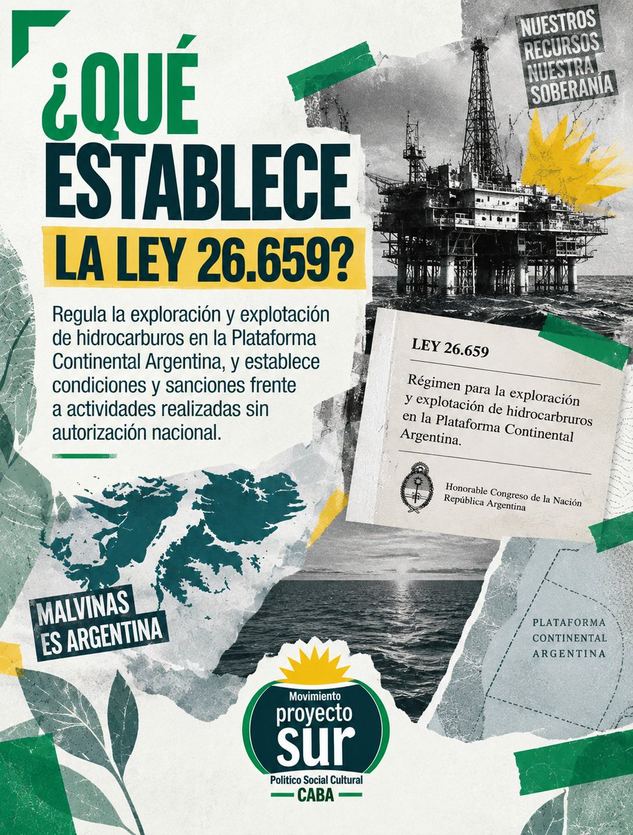 PSur_caba's tweet photo. 1/5 🇦🇷 La Ley 26.659 está vigente.
Propuesta por el Bloque del Movimiento Proyecto Sur, en 2011 se sanciona la Ley 26.659 que protege los recursos naturales de las Islas Malvinas, Georgias del Sur y Sandwich del Sur, https://t.co/FyuZ4iwNl8