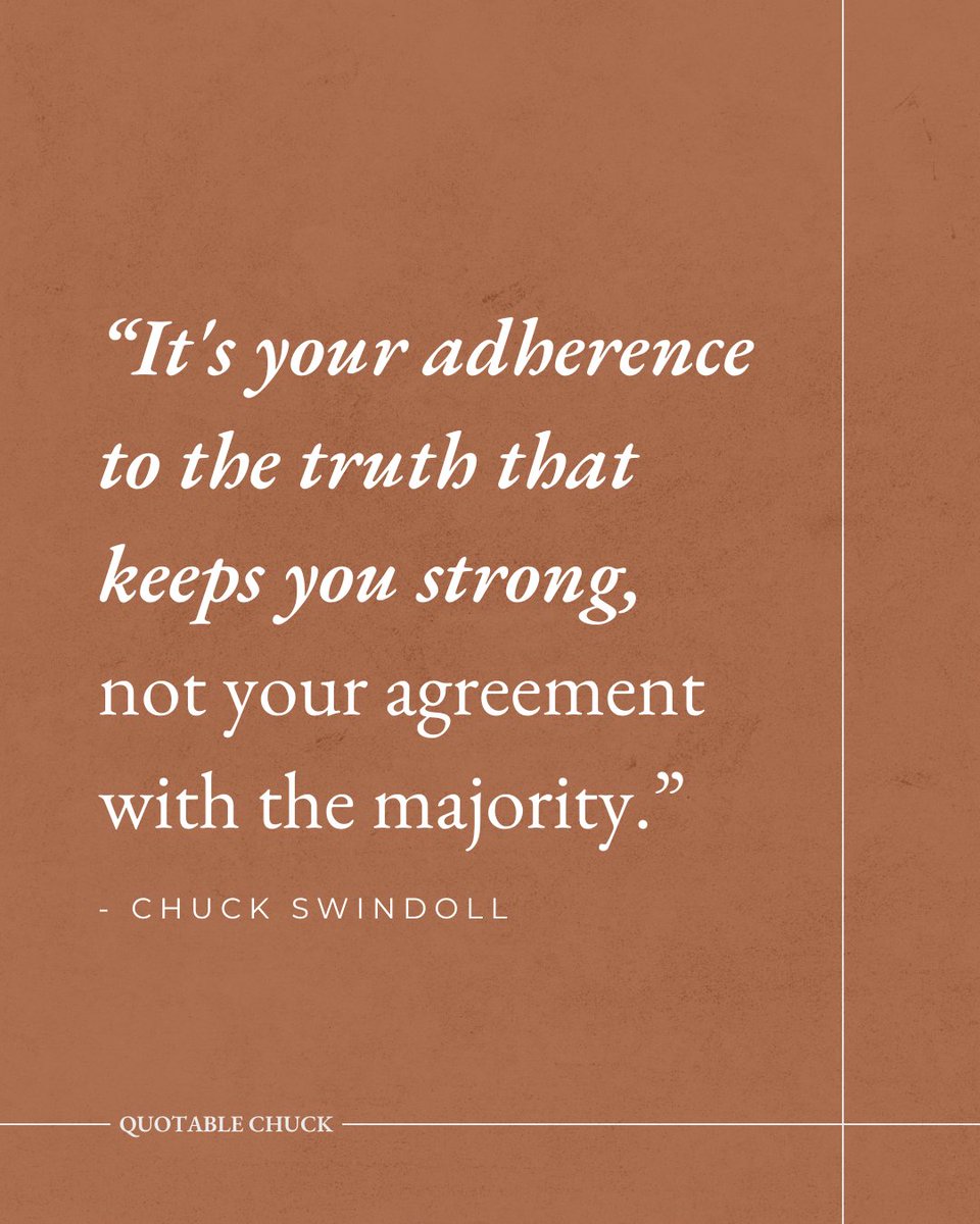 chuckswindoll's tweet photo. Consensus is comfortable. It's also unstable — the crowd that carries you one year can turn on you the next. Truth doesn't move. That's the whole point of anchoring to it.

"You shall not fall in with the many to do evil." (Exodus 23:2)

Convictions that only hold when others share them were never convictions. They were preferences.
