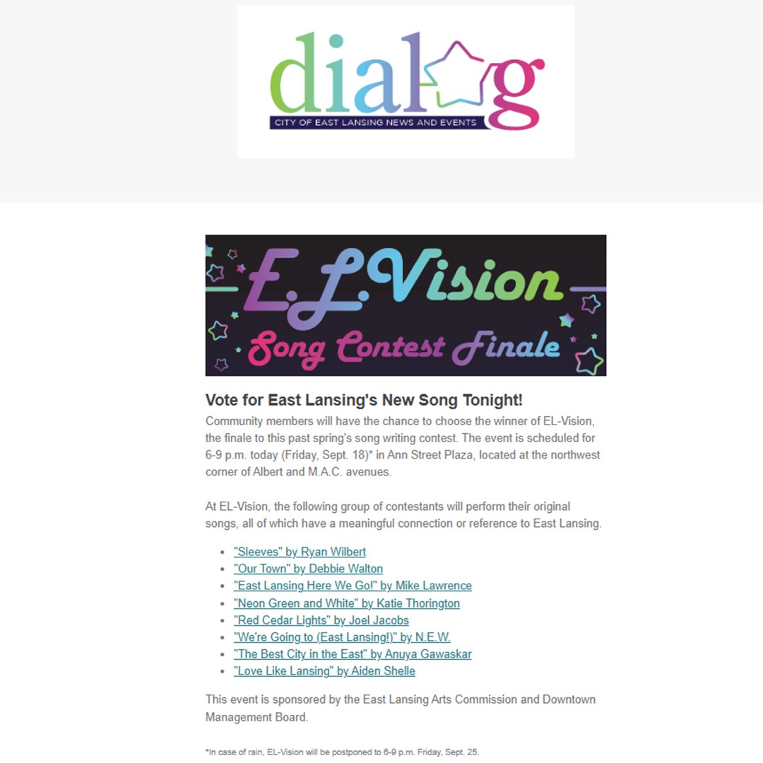CityofEL's tweet photo. See what's happening in this week's E-Dialog!

Visit https://t.co/U4LvtkZ4Xn to read it online and subscribe today to start receiving it in your inbox each Friday. https://t.co/8X6FUJrFZp