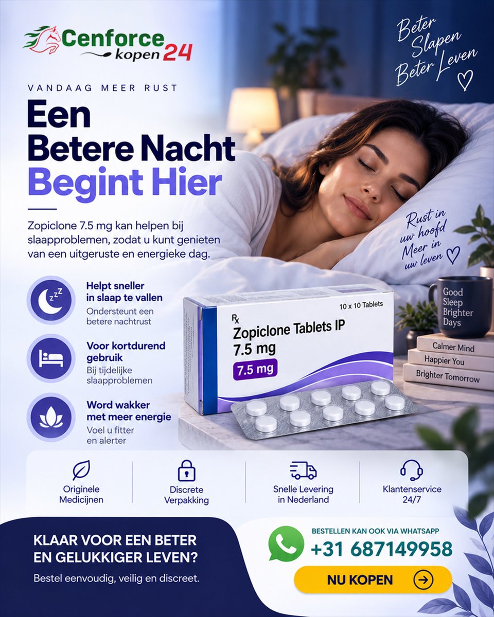 CenforceK's tweet photo. 🌙 Een betere nacht begint met goede slaapgewoonten. Zopiclon 7,5 mg wordt gebruikt bij bepaalde vormen van slapeloosheid en is bedoeld voor kortdurend gebruik onder begeleiding van een arts.

💤 Lees altijd de bijsluiter en volg medisch advies.

#Zopiclon #Slaapproblemen https://t.co/sV7dX7Gy7K