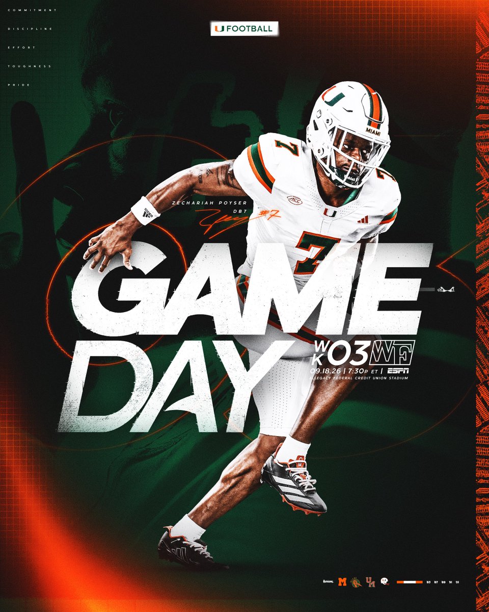CanesFootball's tweet photo. Let’s work! 🙌

🆚: Wake Forest
📍: Winston-Salem, NC 
⏰: 7:30 PM ET
📺: ESPN 
📻: @1043wqam https://t.co/lRAzx714VD