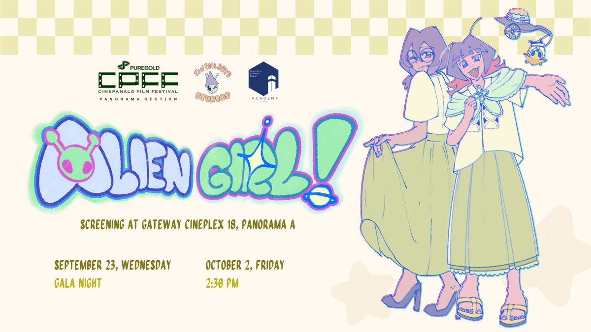 TFH_studios's tweet photo. Bzzt bzzt! Is this thing on?☆~

Tinfoil Hats Studios would like to announce that our thesis film: Alien Girl! will be making it's premiere at the Puregold CinePanalo Film Festival!

Check out Puregold CinePanalo's page and book your tickets now! #puregoldcinepanalo2026 https://t.co/YooBSvj9ax