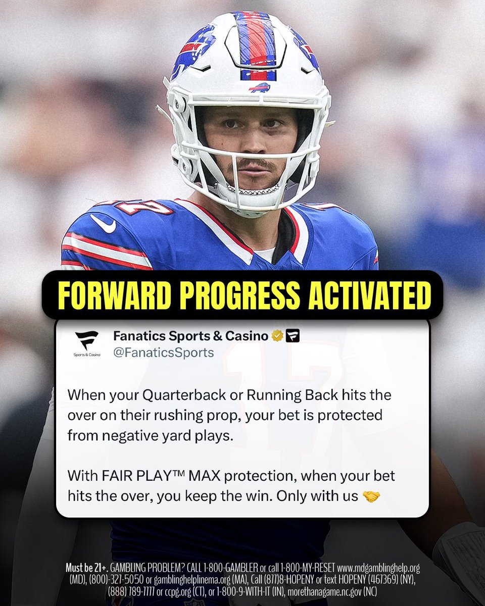 TFR860's tweet photo. This is why you should bet with
@FanaticsSports . I used a bonus bet somewhere else and lost due to Josh Allen kneeling out the game. Fanatics added a forward progress fairplay that would have made me money. I know where I'll be at Sunday https://t.co/KC5GRJ11xd