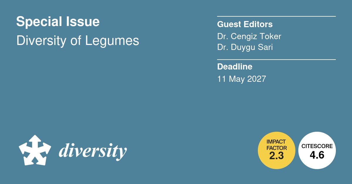 DiversityMDPI's tweet photo. 📢 #SpecialIssue Alert 📢

🫛 Special Issue: "Diversity of Legumes"

📅Deadline: 11 May 2027

✒️Edited by Dr. Cengiz Toker and Dr. Duygu Sari
🔗Learn more and submit: https://t.co/NmIjMfQhX6

#Diversty #Fabaceae #Legumes
#WildLegumes #OrphanLegumes
#Agronomy #Ecology https://t.co/uERO9169oo