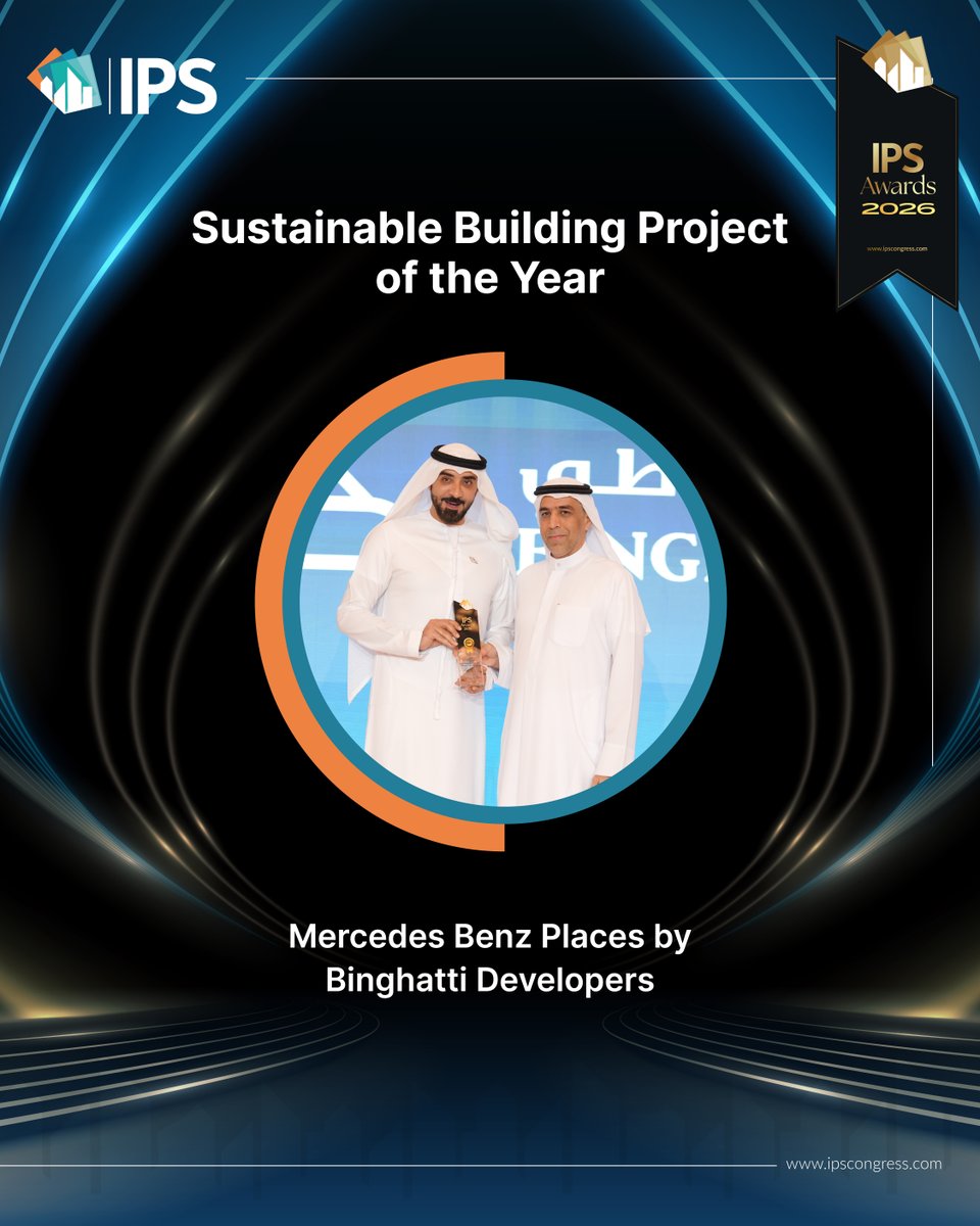 IntPropertyShow's tweet photo. Building a greener future through innovation and excellence. 🌿🏆

Congratulations to Mercedes-Benz Places by @Binghatti Developers, winner of the Sustainable Building Project of the Year award at the IPS Awards 2026.

#IPSAwards2026 #IPS2026 #Binghatti #MercedesBenzPlaces #SustainableRealEstate #GreenBuilding