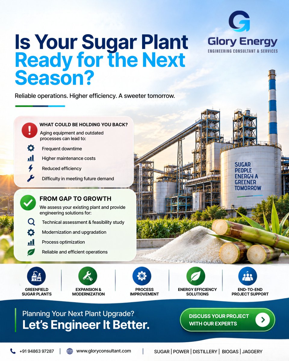 EnergyGlor50505's tweet photo. 🏭 Is your sugar plant ready for the next season?

📞 +91 94863 97287
🌐 https://t.co/IVfciycu15
#sugarplant #sugarindustry #engineering #plantmodernization #gloryenergy https://t.co/rNyPkB2gMw