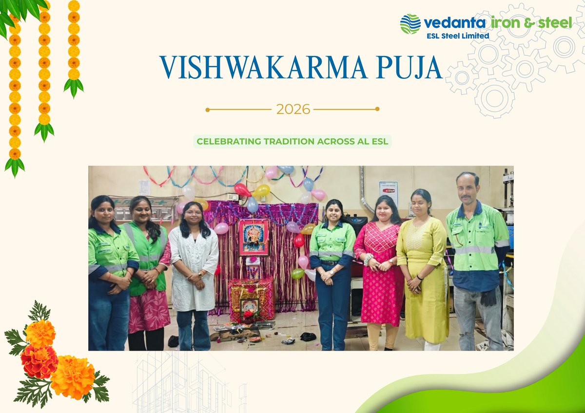 ESLSteelLimited's tweet photo. Across departments, on spirit of celebration.

Glimpses of Vishwakarma Puja at ESL, celebrating the skills, craftsmanship and dedication that power our journey forward.

#VishwakarmaPuja #ESL #VISL https://t.co/xrL1jxrn8l