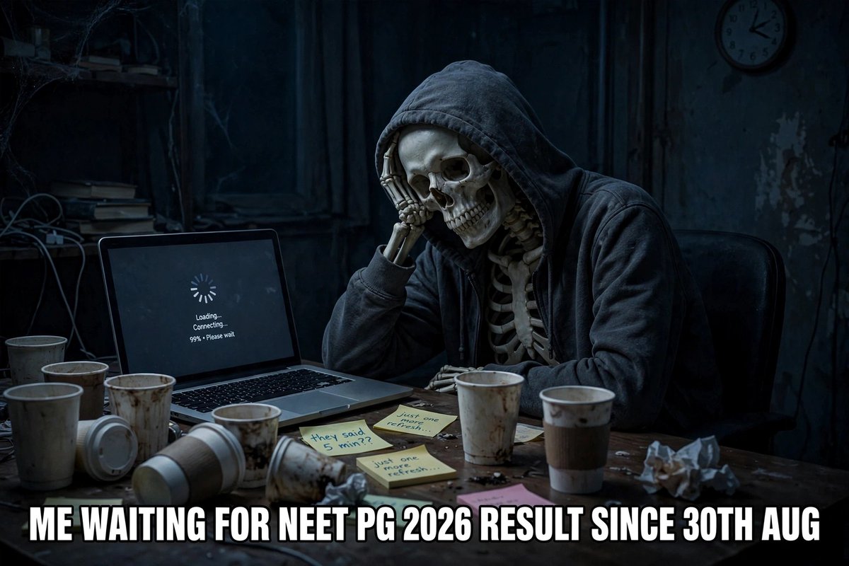 imsg_2331's tweet photo. POV: 18th Sept 2026

Answer Key: Coming Soon
Response Sheet: Coming Soon
Result: By 30th Sept
Rank Predictor: Anxiety since 30th Aug
Parents: Beta result aaya?

Me: Refreshing https://t.co/RLPmpR2IGE for the 987th time 💀

#NEETPG2026 #MEDTWITTER #NEETPG  #DOCTOR https://t.co/doxjgkdp8Y