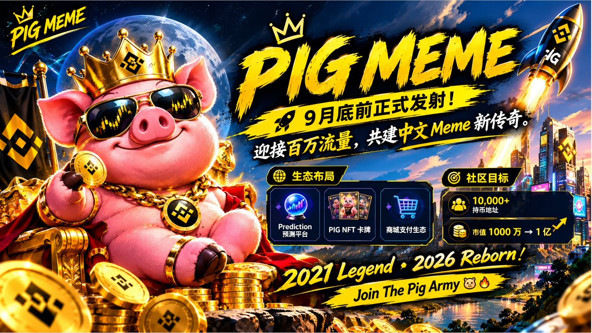 Pig_MemeTK's tweet photo. 🐷 PIG MEME
9 月底前正式发射！ 🚀
迎接百万流量，共建中文 Meme 新传奇。

🌍 生态布局
🔮 Prediction 预测平台
🎴 PIG NFT 卡牌
🛍 商城支付生态

🎯 社区目标
👥 10,000+ 持币地址
💰 市值 1000 万 → 1 亿

2021 Legend �� 2026 Reborn
Join The Pig Army 🐖🔥 https://t.co/khfkgD10Br