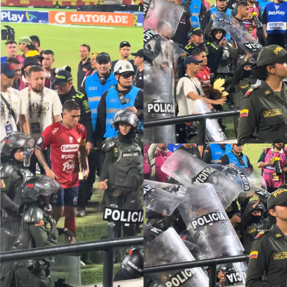 ElGolGarracol's tweet photo. INTOLERANCIA EN BUCARAMANGA, JUANFER TUVO QUE SALIR CUSTODIADO POR LA POLICÍA DEL ESTADIO. 

Apenas terminó el partido entre Bucaramanga e Independiente Medellín en el estadio Américo Montanini, los hinchas no dejaban entrar a Juanfer a los camerinos tirándole cosas, insultándolo y la Policía tuvo que intervenir para que la zurda de oro pudiera ingresar al túnel del vestuario. Sin duda, esto es una tremenda intolerancia por parte de los hinchas del Bucaramanga. Disfrutemos del fútbol, disfrutemos de esta clase de jugadores que solo vienen a darle un poco más de visibilidad a la liga colombiana, no pueden ser tratados así. 

LO DE LOS HINCHAS DEL BUCARAMANGA CON JUANFER NO TIENE JUSTIFICACIÓN. SIMPLEMENTE VERGÜENZA. 🫤