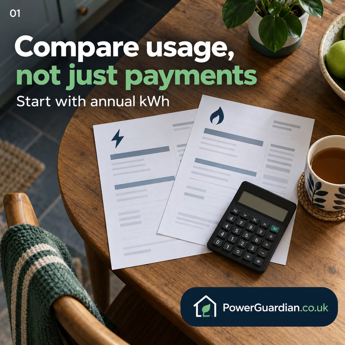 AIEnergyUK's tweet photo. “My neighbour pays less for energy. Am I overpaying?”  Monthly payments alone won’t answer that. 

Start by comparing annual usage in kWh, unit rates and standing charges.  

Estimate your energy costs https://t.co/BBsRuu5Kjp

#UKHouseholds #UKHomes #UKEnergy https://t.co/fCqMgvCpvv